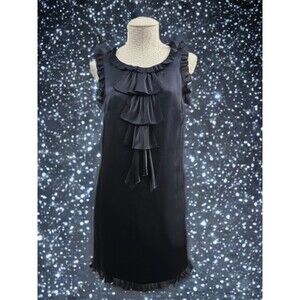 Milly Women's 4 Black Silk‎ Ruffle Detail Cocktail Shift Little Black Dress EUC